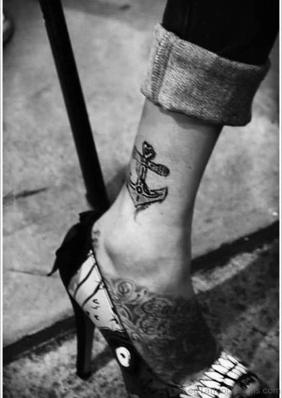 Classy Anchor Tattoo On Ankle