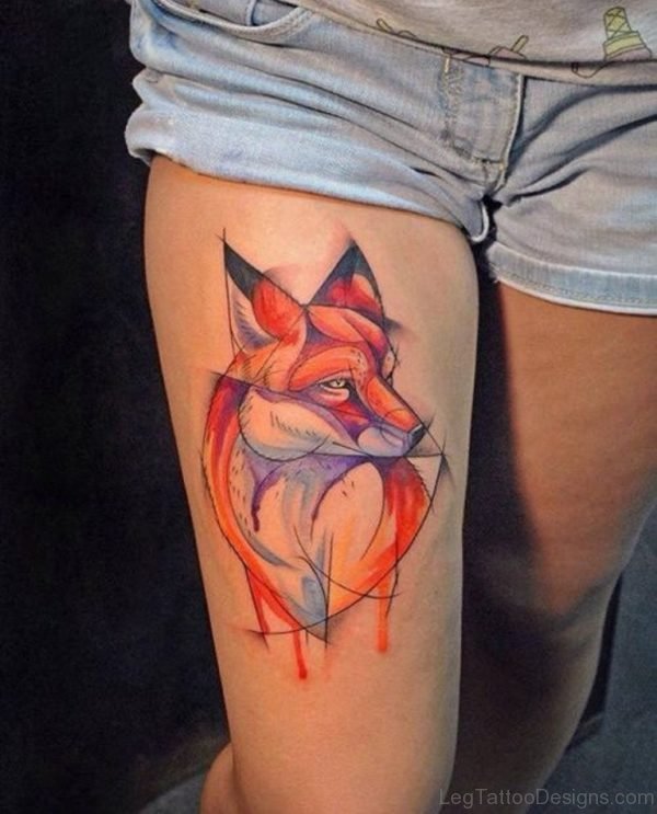 Classy Fox Tattoo On Thigh