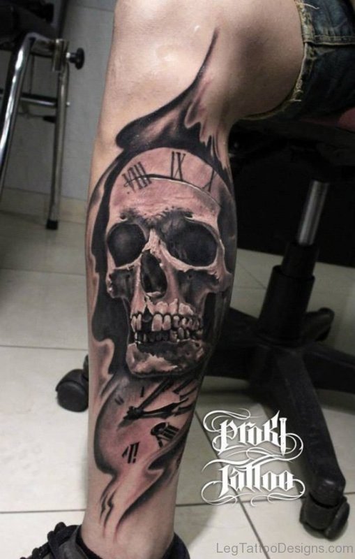 Clock And Skull Tattoo