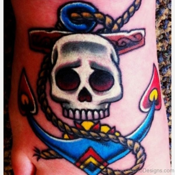 Colored Anchor And Skull Tattoo