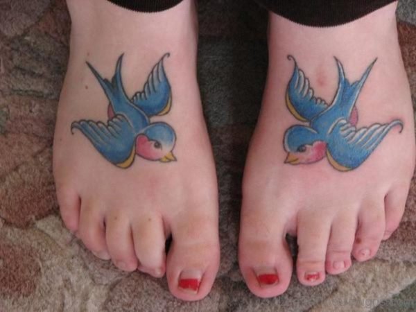 Colored Bird Tattoo On Foot
