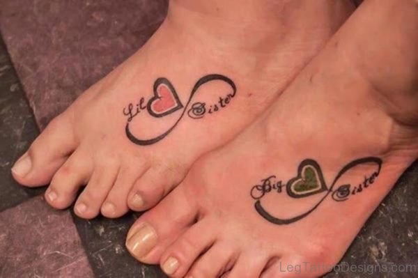 Colored Sister Tattoo On Foot