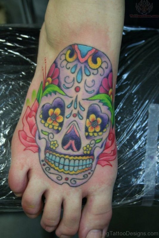 Colored Skull Tattoo O Foot