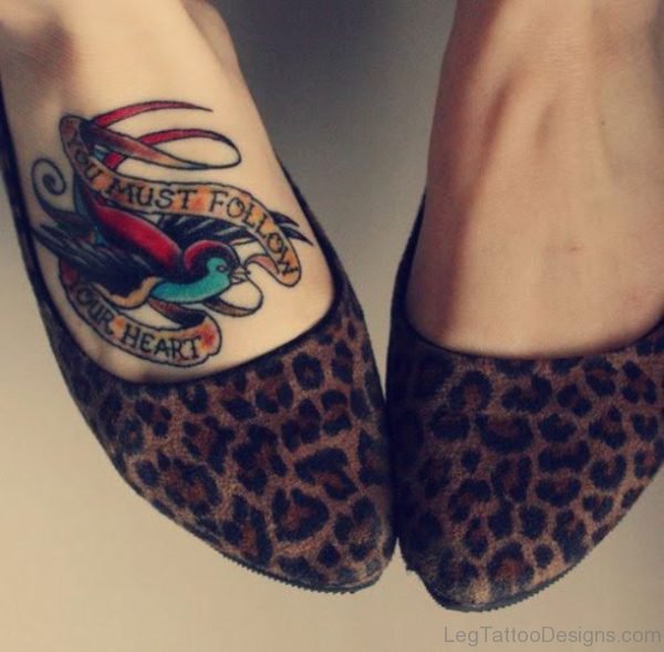 Colorful Bird Tattoo On Foot