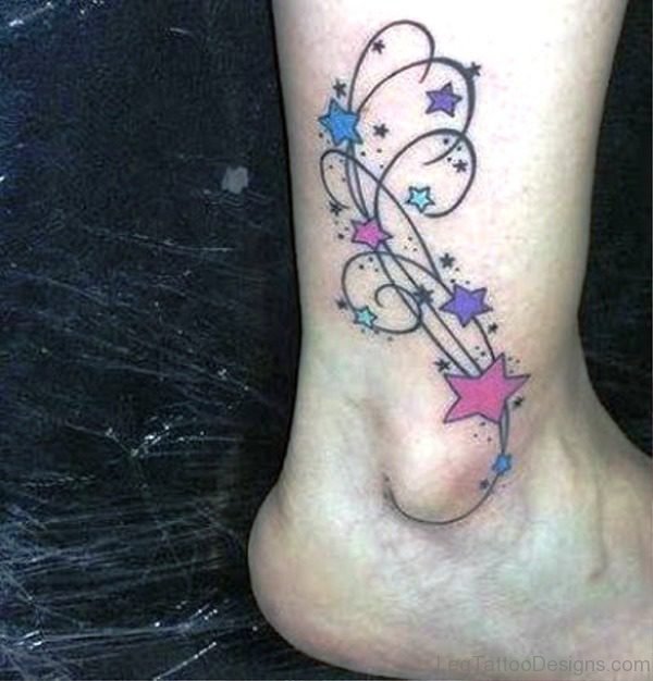 Colorful Heart Tattoo On Ankle 