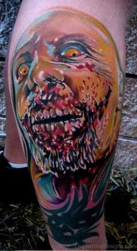 Colourful Zombie Face Tattoo