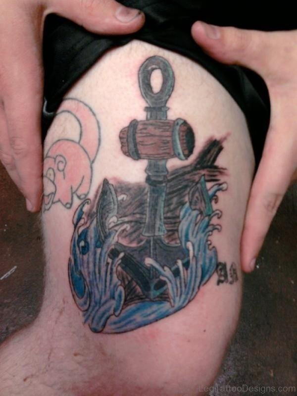 Cool Anchor Tattoo On Thigh