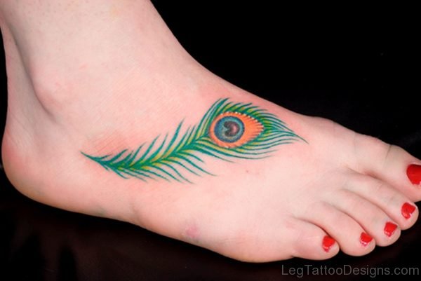 Cool Feather Tattoo On Foot