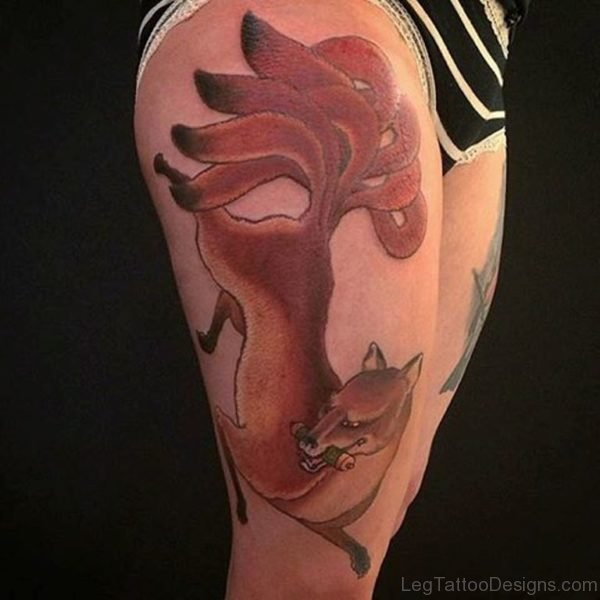 Cool Fox Tattoo On Thigh