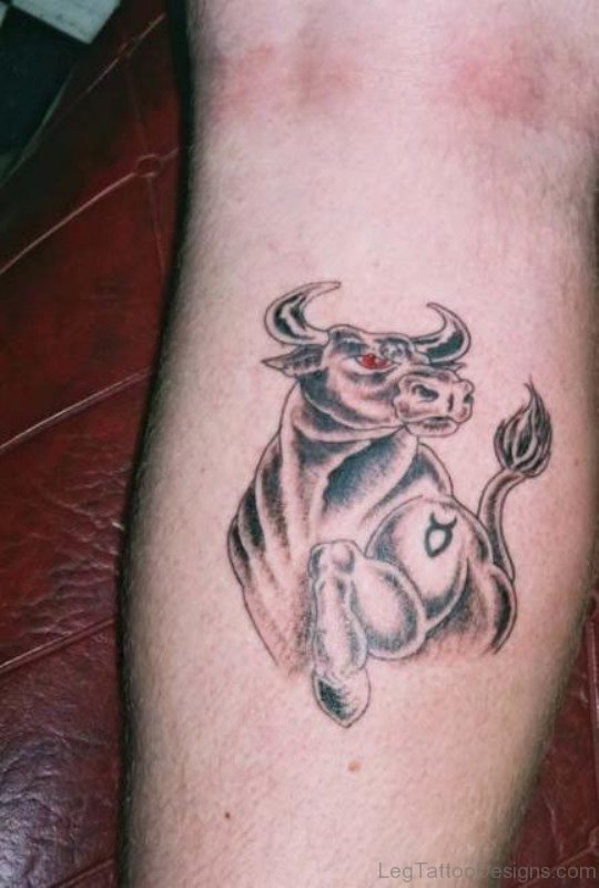 Cool Taurus Tattoo On Leg