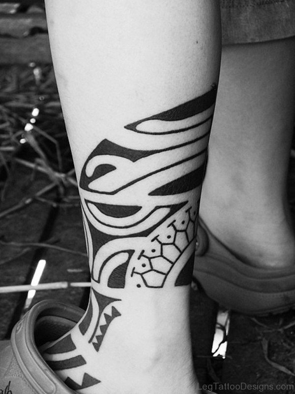 Cool Tribal Leg Tattoo Design