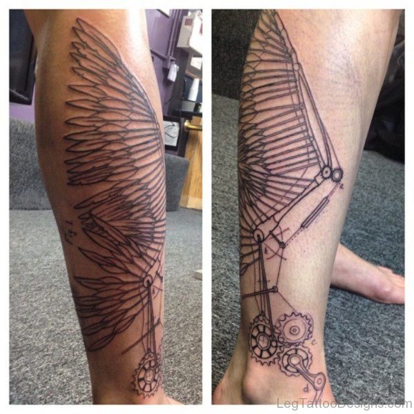 Cool Wing Tattoo On Leg