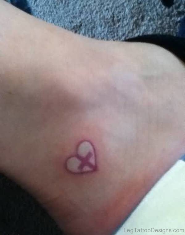 Cross Heart Tattoo On Ankle