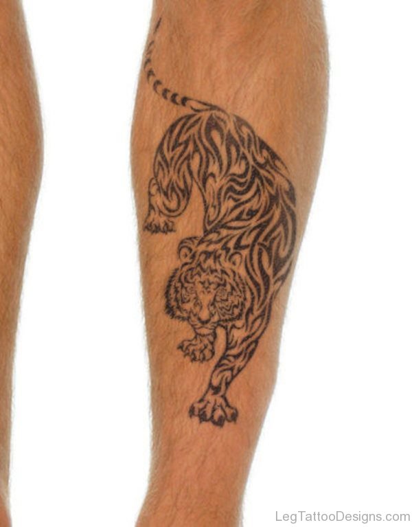Crouching Tiger Tattoo on Leg