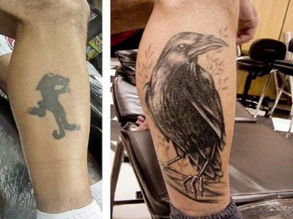 Crow Tattoo On Leg
