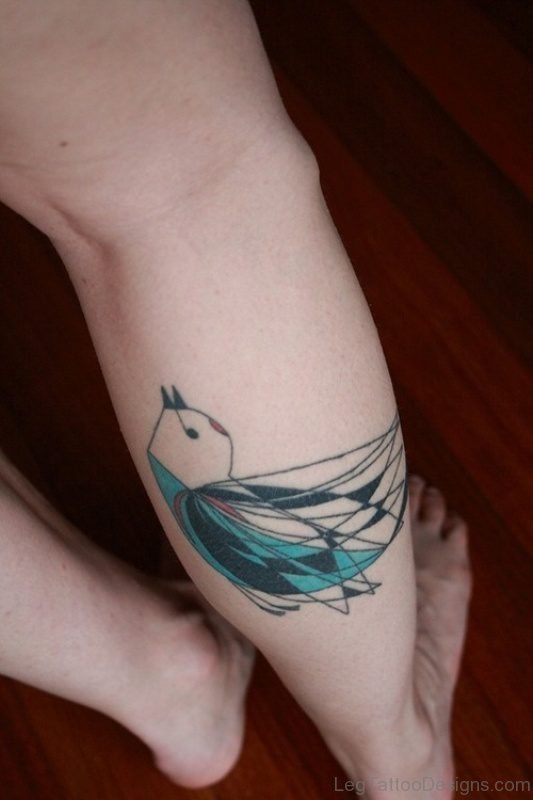Crystal Bird Tattoo On Leg