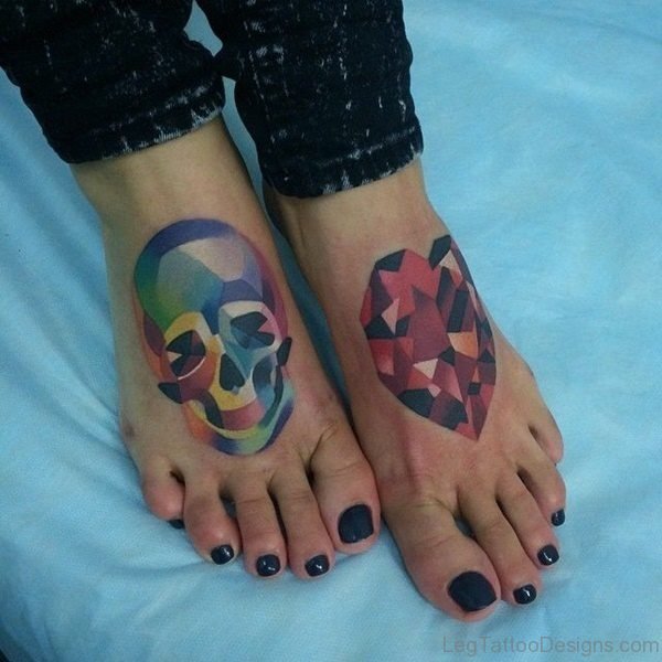 Crystle Shape Heart Tattoo On Foot
