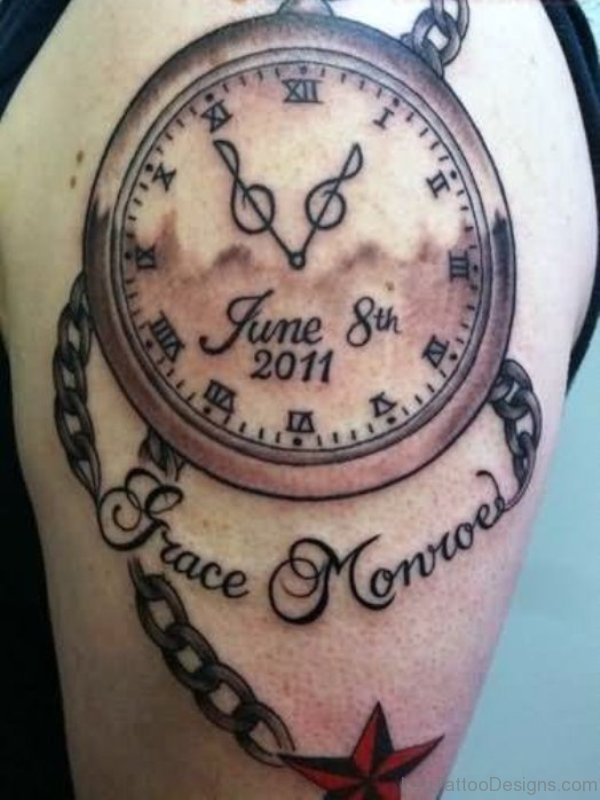 Cute Clock Thigh Tattoo