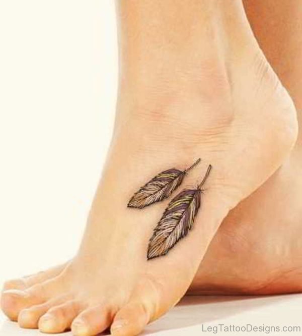 Cute Feather Tattoo On Foot