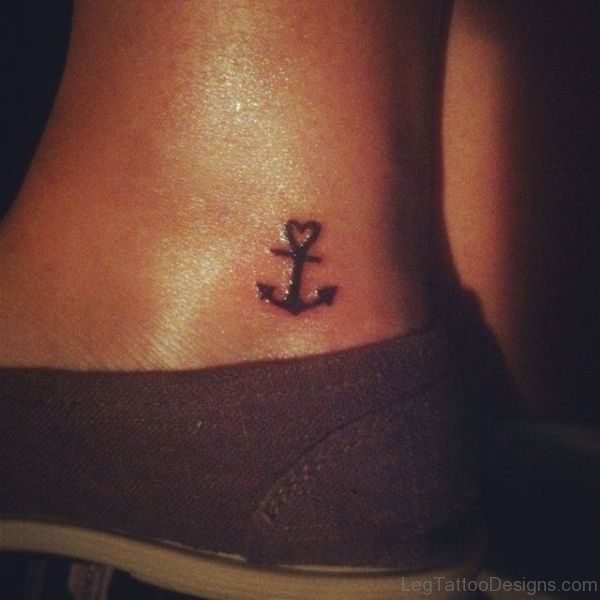 Cute Hear Shapre Anchor Tattoo On Ankle