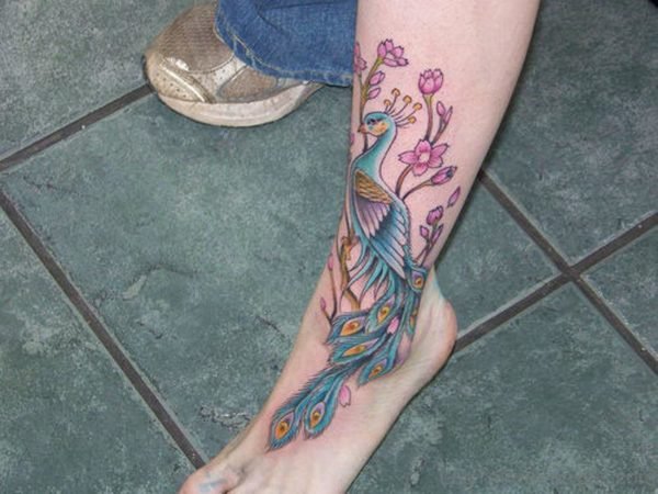 Cute Peacock Leg Tattoo