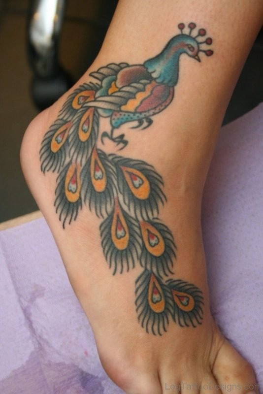 Cute Peacock Tattoo On Foot