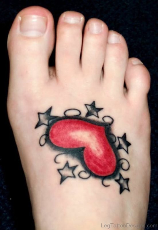Cute Red Heart Tattoo On Foot