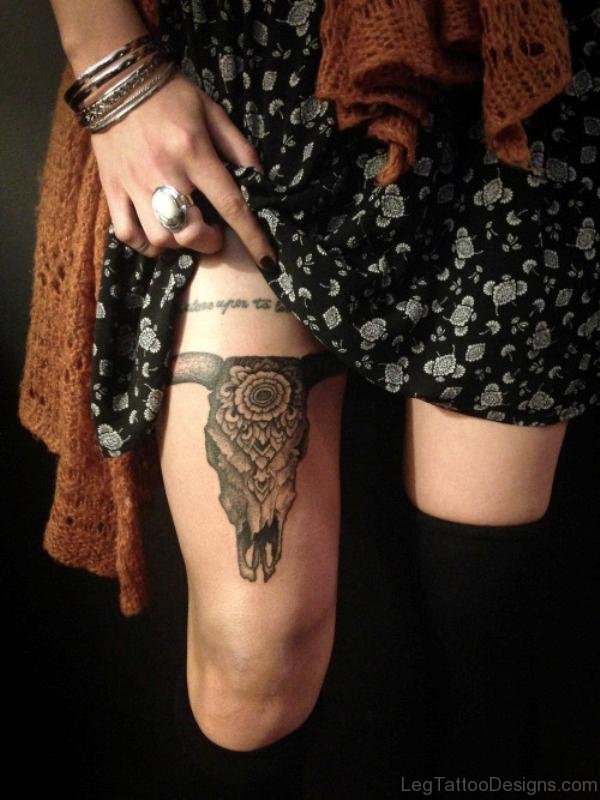 Cute Taurus Tattoo On Thigh