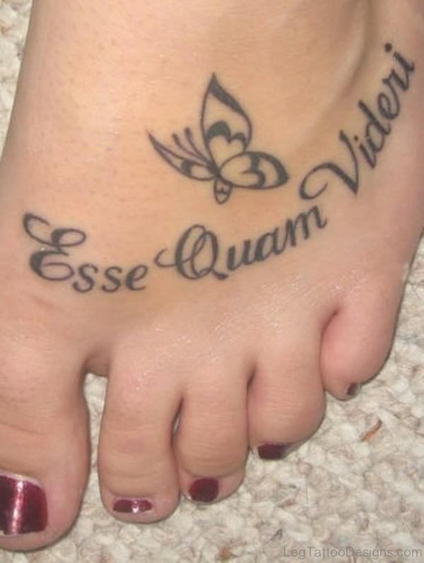 Cute Wording Tattoo For Foot