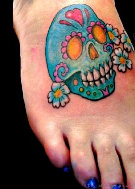 Daisy Flowers And Skull Tattoo