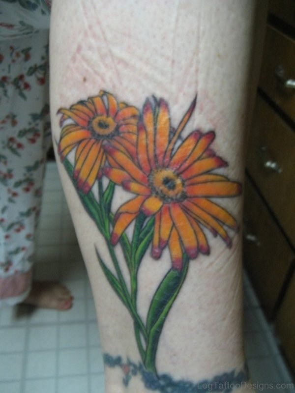 Daisy Tattoo On Leg