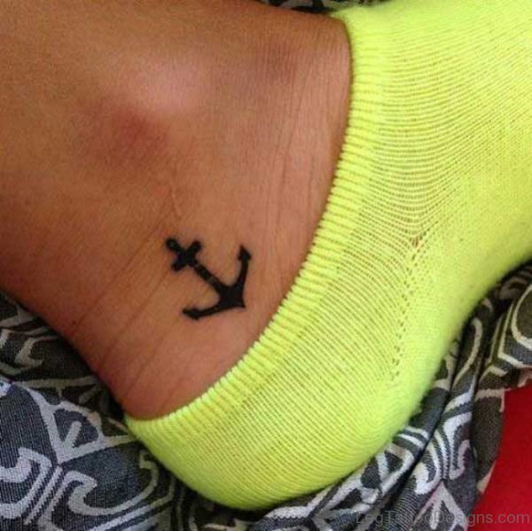 Dark Anchor Tattoo On Ankle