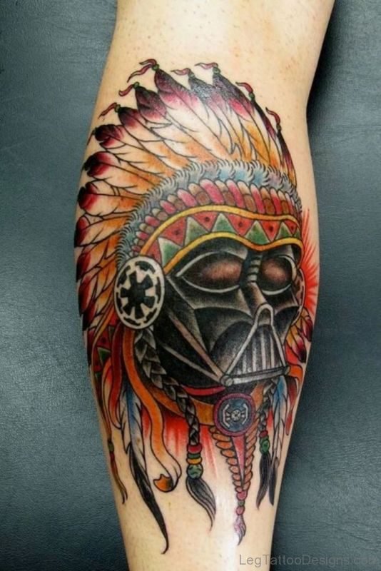 Darth Vader Native Sugar Skull Tattoo On Leg