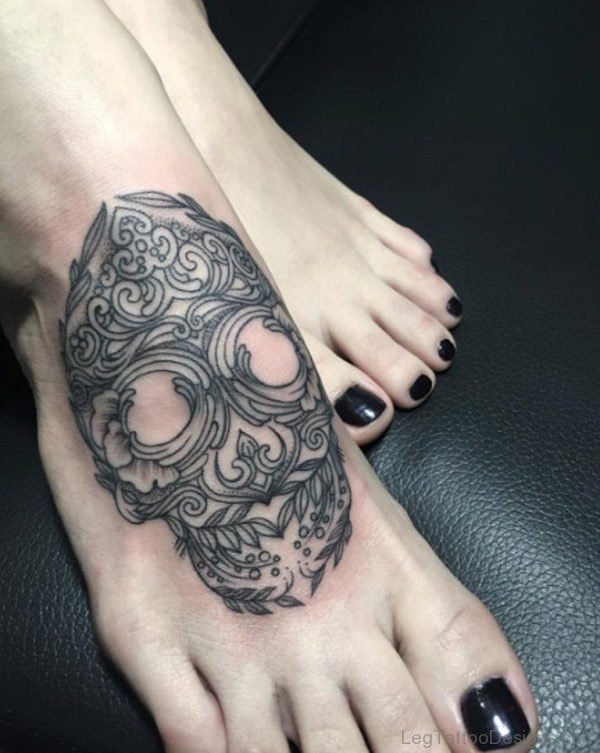 Decorative Skull Tattoo on Foot