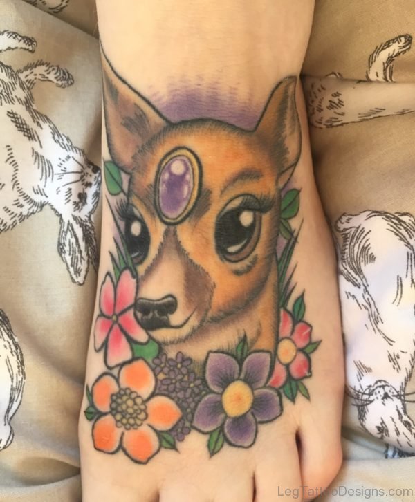 Deer Tattoo On Foot