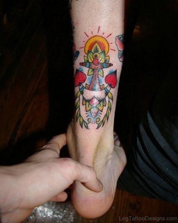 Designer Anchor Tattoo On Leg