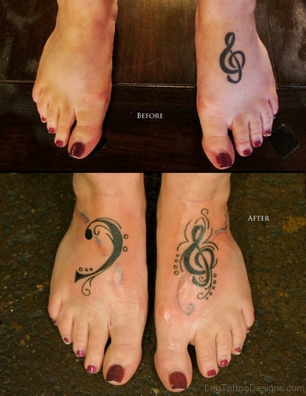 Designer Music Tattoo On Foot