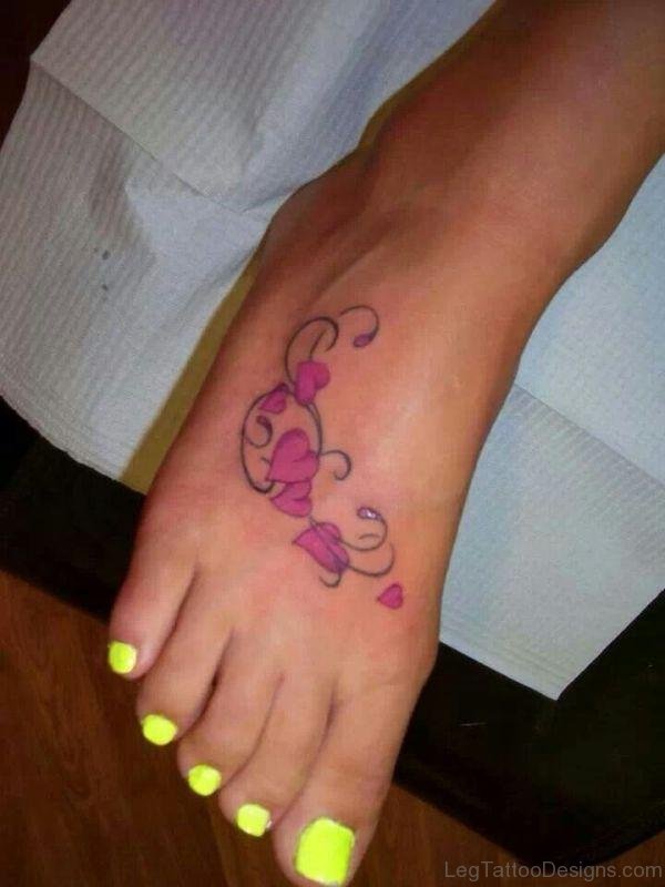 Designer Pink Heart Tattoo On Foot
