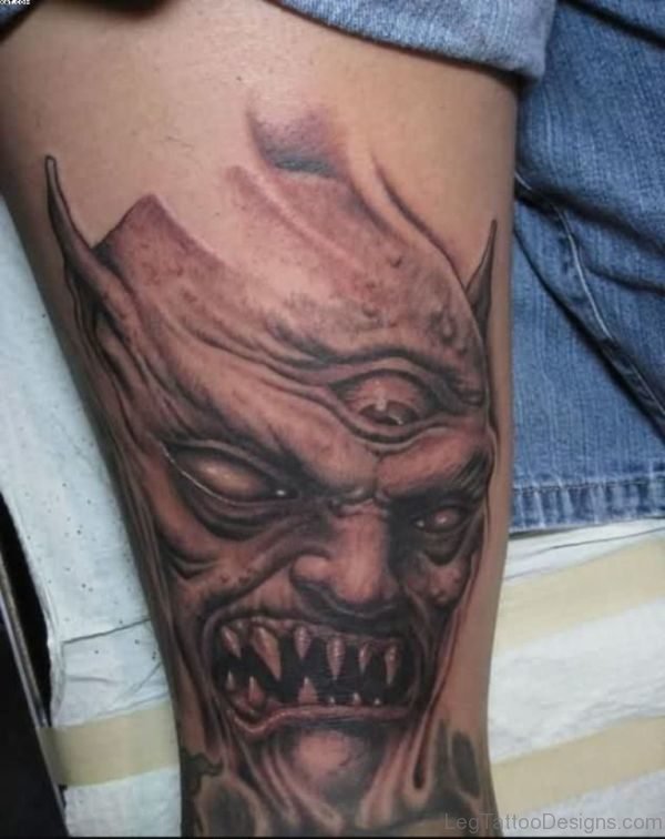 Devil Injured Zombie Pin Up Tattoo On Leg