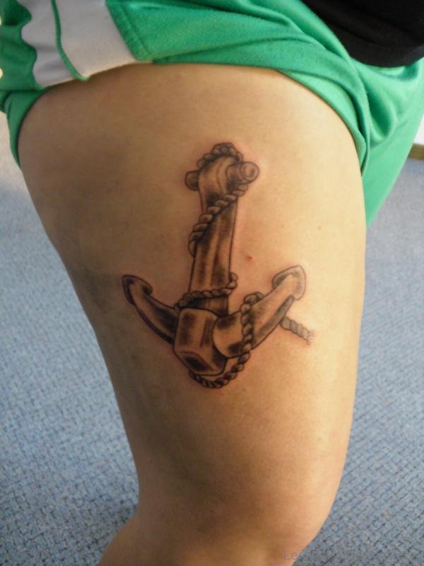 Elegant Anchor Thigh Tattoo