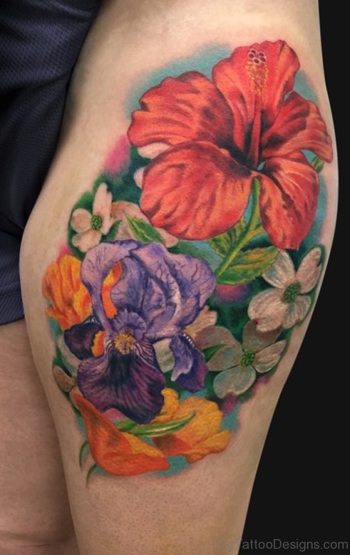 Elegant Flower Tattoo On Thigh