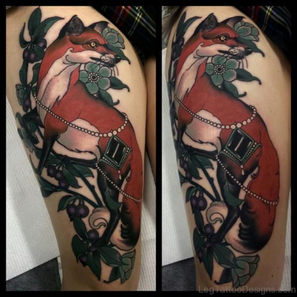 Elegant Fox Tattoo On Thigh