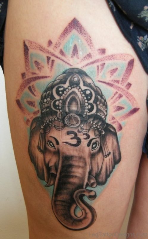 Elegant Ganesha Tattoo On Thigh