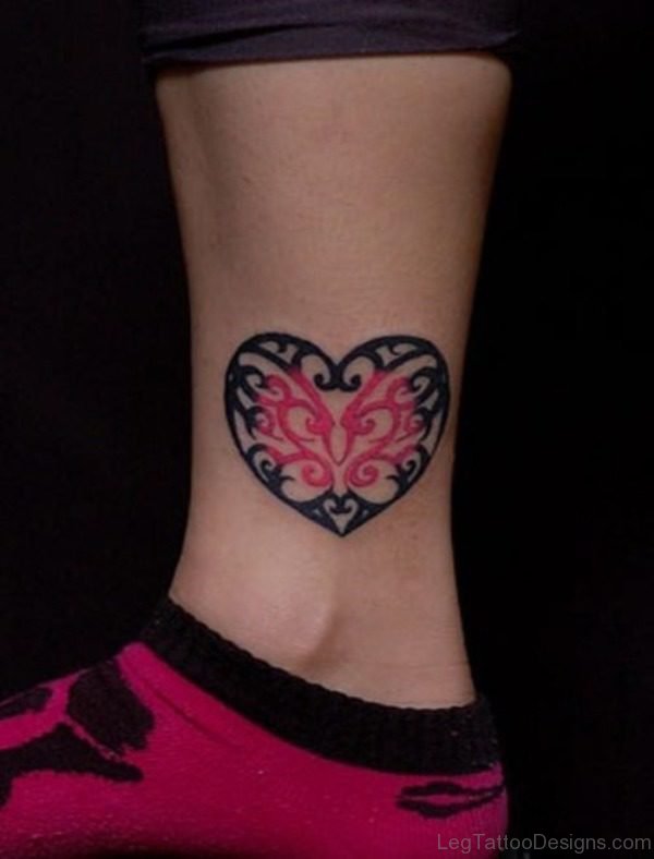 Elegant Heart Tattoo On Ankle
