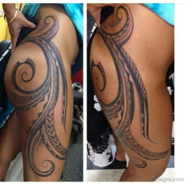 Elegant Tribal Tattoo On Thigh