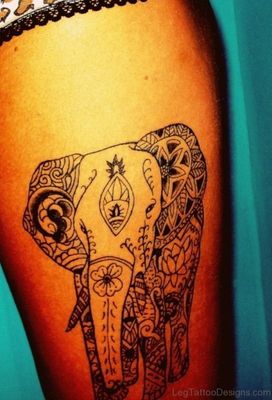 Elephant Tattoo On Thigh