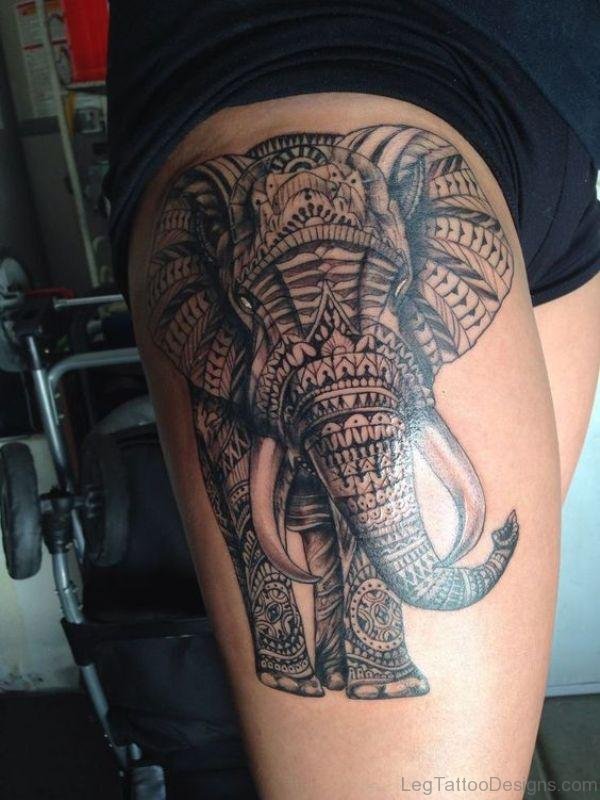 Elephant Tattoo On Thigh 