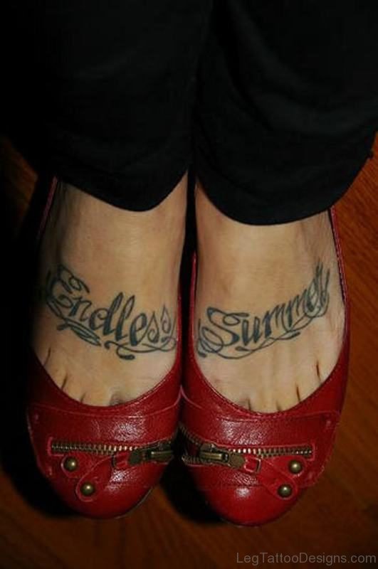 Endless Summer Word Tattoo On Feet