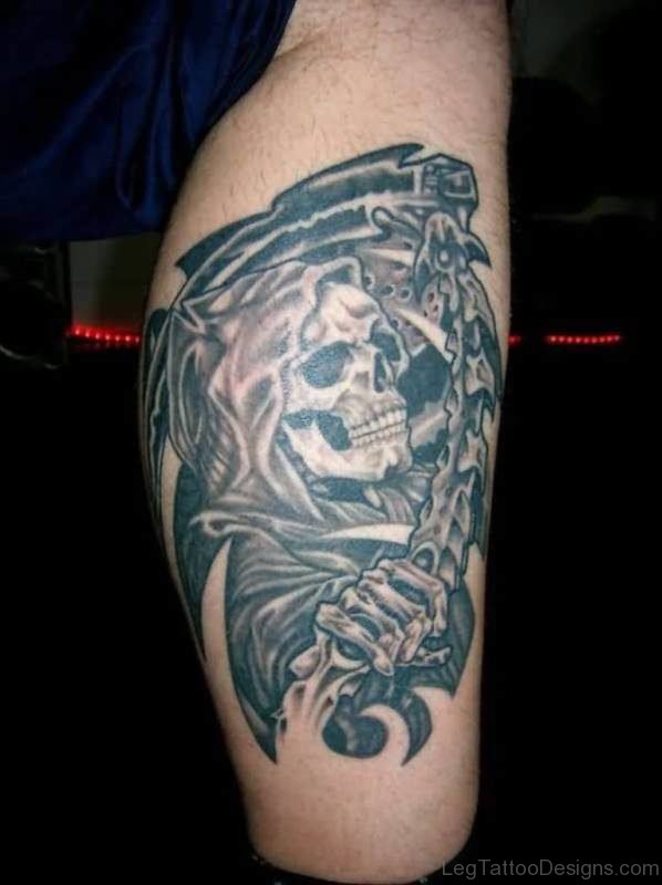 Evils Skull Tattoo On Leg