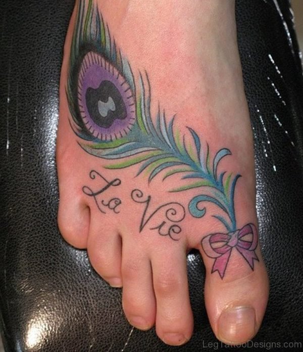 Excellent Feather Tattoo On Foot